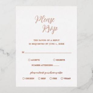 Elégant Rose Gold Foil Moderne Mariage Carte RSVP