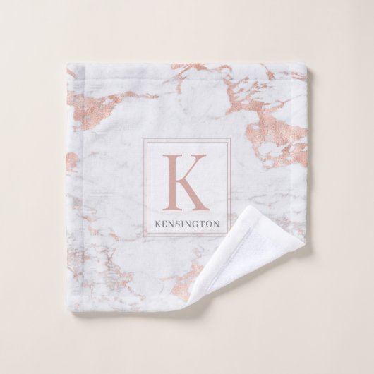 Élégant Rose Gold Foil Monogramme en marbre (Gant de toilette)