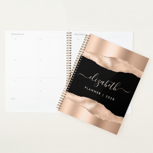 Élégant Rose Gold Foil Monogramme Noir (Devant avec enveloppe)