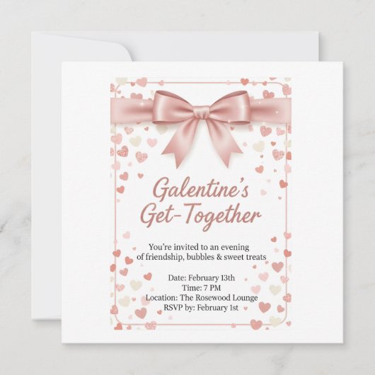 Elegant Rose Gold Galentine's Day Invitation Templ Kaart (Voorkant)