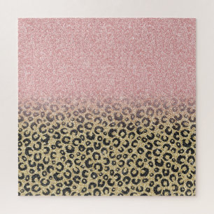 Elegant Rose Gold Glitter Black Leopard Print Legpuzzel