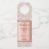 Elegant Rose Gold Glitter Monogram Wedding Flessenhanger (Voorkant)