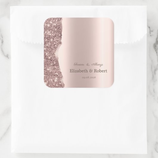 Elegant Rose Gold Glitter Script Vierkante Sticker (Tas)