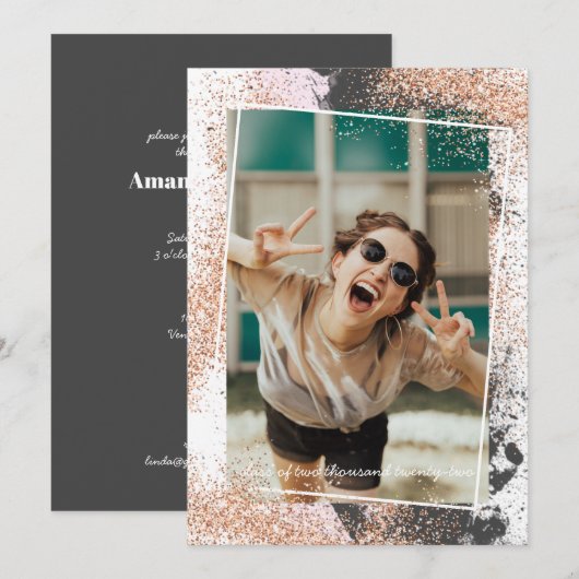 Élégant Rose Gold Graduation Party Invitation (Devant / Derrière)