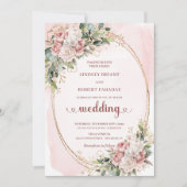 Elegant Rose Gold Greenery Blush Wedding Invites Kaart (Voorkant)
