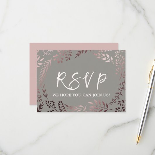 Elégant Rose Gold & Grey Mariage Website Carte RSV (Devant/Arrière en situation)