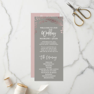 Élégant Rose Gold & Grey Wedding Programme