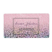 Elegant Rose Gold Iridescent Glitter Leopard Print Etiket (Voorkant)
