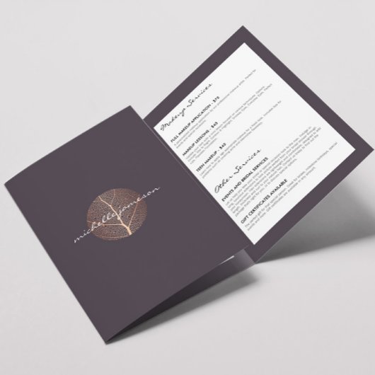 Élégant Rose Gold Leaf Logo Purple Brochure