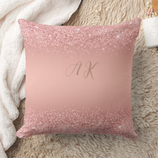 Elegant Rose Gold Luxe Shimmer Monogram  Kussen (Deken)
