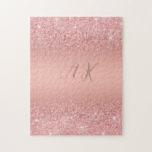 Elegant Rose Gold Luxe Shimmer Monogram Legpuzzel (Verticaal)