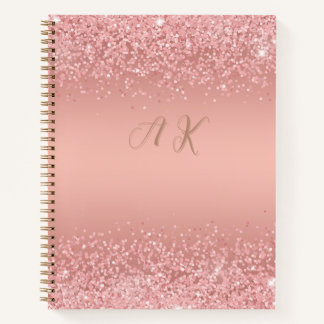 Elegant Rose Gold Luxe Shimmer Monogram Notitieboek