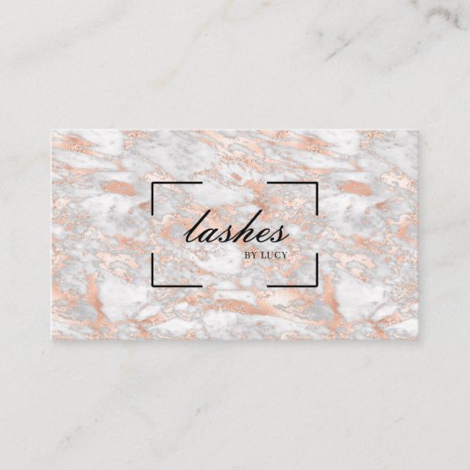 Elégant Rose Gold Marble Carte de visite Lash Bar (Devant)