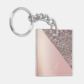 Elegant Rose Gold Monogram Button Sleutelhanger (Voorkant Links)