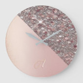 Elegant Rose Gold Monogram Grote Klok (Voorkant)