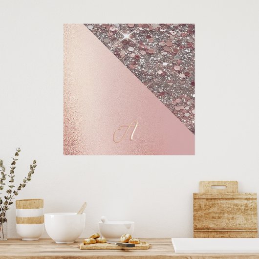 Elegant Rose Gold Monogram Poster (Keuken)