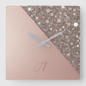 Elegant Rose Gold Monogram Vierkante Klok (Voorkant)