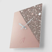 Elegant Rose Gold Monogram Vierkante Klok (Hoek)