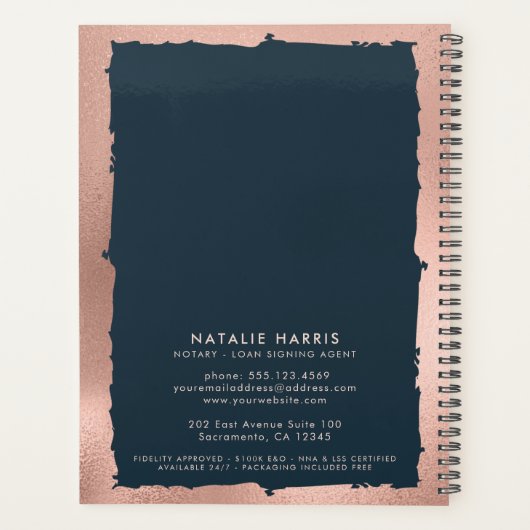 Élégant Rose Gold & Navy Agent de prêt notaire (Dos)