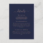 Elégant Rose Gold Navy Blue Mariage carte de détai (Devant)