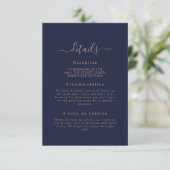 Elégant Rose Gold Navy Blue Mariage carte de détai (Debout devant)