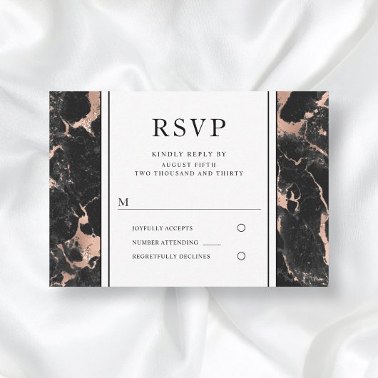 Elégant Rose Gold Noir Marbre Mariage RSVP