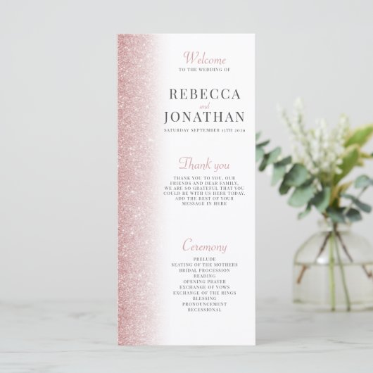 Élégant Rose Gold Parties scintillant carte progra (Debout devant)