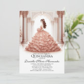 Elégant Rose Gold Quinceañera Invitation (Debout devant)
