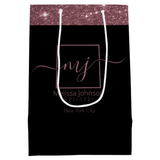 Elégant Rose Gold sur Black Medium Sac cadeau (Dos)