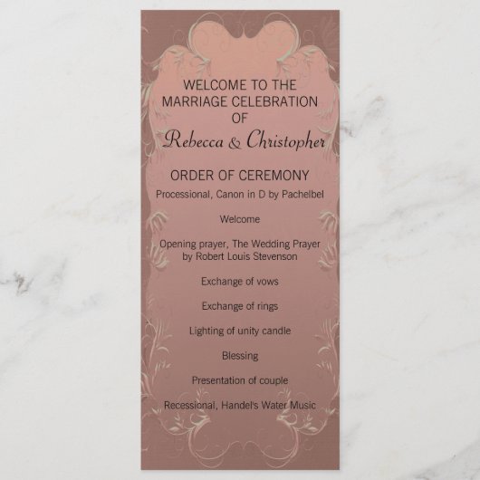 Élégant Rose Gold Wedding Programme (Devant)
