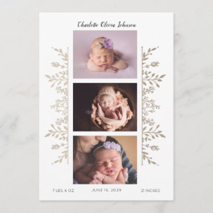 Elégant Rose Gold White 3 Faire-part de naissance 