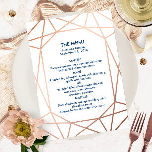 Elegant Rose Goud & Marineblauw Geometrisch Menu Kaart