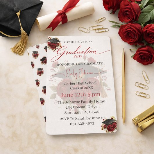 Elegant Rose Graduation Invitation Template