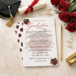 Elegant Rose Graduation Invitation Template Kaart