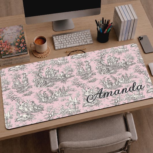 Élégant Rose Gris Monogram Toile de Jouy