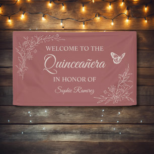 Élégant Rose intemporel Mauve Quinceañera Bannière