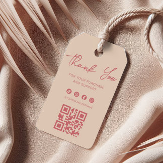 Elegant Rose & Ivory Thank You Label Hang Tag Cadeaulabel