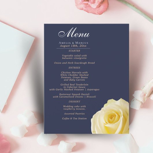 Elégant Rose jaune Fleur Floral Menu Mariage