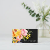 Élégant rose jaune Floral Cartes de visite noirs (Debout devant)