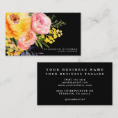 Élégant rose jaune Floral Cartes de visite noirs (Devant / Derrière)