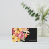 Élégant rose jaune Floral Cartes de visite noirs (Debout devant)