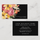 Élégant rose jaune Floral Cartes de visite noirs (Devant / Derrière)