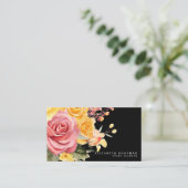 Élégant rose jaune Floral Cartes de visite noirs (Debout devant)
