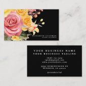 Élégant rose jaune Floral Cartes de visite noirs (Devant / Derrière)