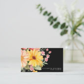 Élégant rose jaune Floral Cartes de visite noirs (Debout devant)