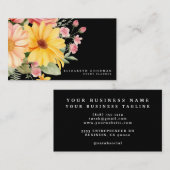 Élégant rose jaune Floral Cartes de visite noirs (Devant / Derrière)