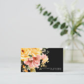 Élégant rose jaune Floral Cartes de visite noirs (Debout devant)