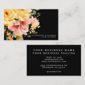 Élégant rose jaune Floral Cartes de visite noirs (Devant / Derrière)