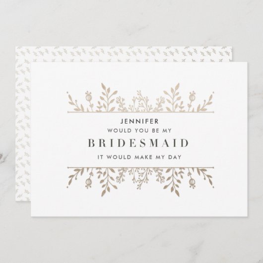 Élégant Rose Leafy Gold Bridesmaid Invitation (Devant / Derrière)