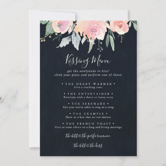 Élégant rose Mariage Blush Menu Baiser Carte de je (Devant)